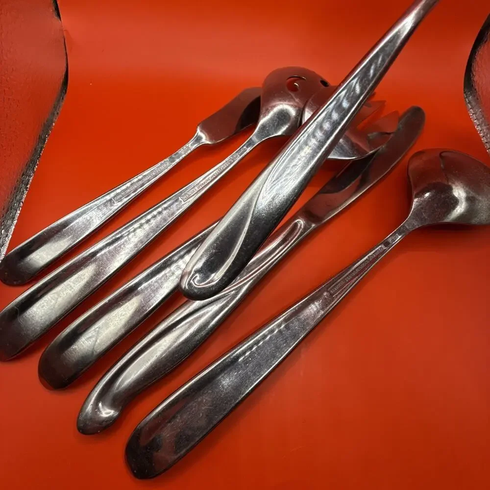 6 Serving Pieces Reed & Barton EDGARTOWN Stainless Spoon Slotted Flatware Glossy